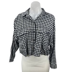 Abercrombie & Fitch Black Gingham Check Long Sleeve Cropped Shirt Top Size XS